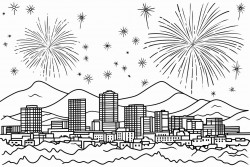 obserbar desde la montana la ciudad y los fuegos artificiales