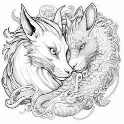 a cat and a dragon playing together