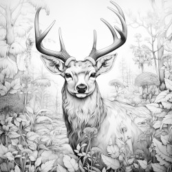 describing image of deer in jungle and rabbit and more butter flys in jungle trees