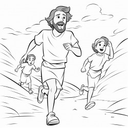 bible coloring page of the prodigal son running home to the father make them with short hair