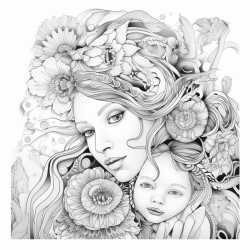 coloring sheet of adult connecting with their inner child