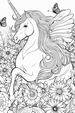 winged unicorn in flower garden with friends