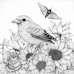 great sunflower with birds