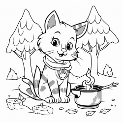 a cat cooking in the forest