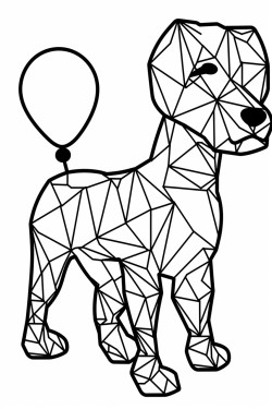 balloon dog with large triangles connected filling the background
