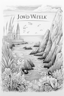i would like to create an adult colouring book a image of the needles on the isle of wight  with an art deco botanical frame