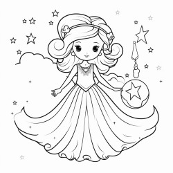 a princess in the moon vector image outline only no grey  balck color in the image