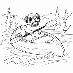 kayak with pug inside going down steep waterslide