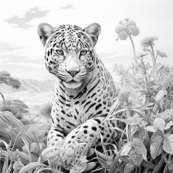 paysage magique il grec jaguar perroquet