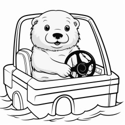 sea otter driving a pickup truck