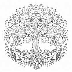 tree with mandala pattern adult coloring book picture