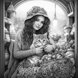 4a woman in a cozy chair by a fireplace a cat in her lap while she sips her tea