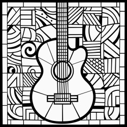 simple black and white abstract mosaic of a guitar