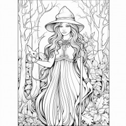 young witch in enchanted forest