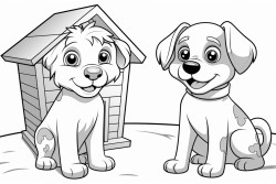a dog and a dog house