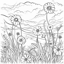 flower field swaying in the wind