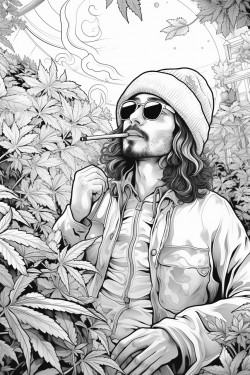 a stoner smoking out of a trippy bong