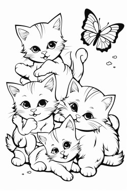 many mini cats playing with buterflies