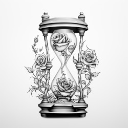 hourglass with wilting rose inside