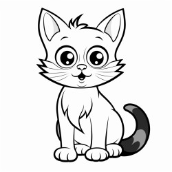 a black cat with big eyes and a mischievous grin