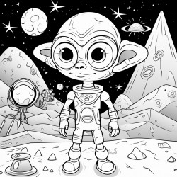 a cartoon pigi in a space with alien