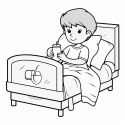 kid in hospital bed drinking water