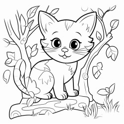 a curious cat exploring an enchanted forest