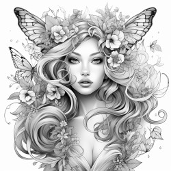 fairy girl with fairy wings flower petals flying around her