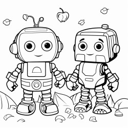 cartoon robots in autumn