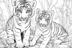 tigers cubs playing in a forest