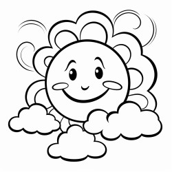 smiling sun and fluffy clouds