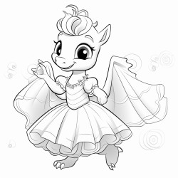 friendly dragon in a tutu doing an arabesque