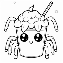 cute spider with kawaii eyes drinking a bubble tea white background