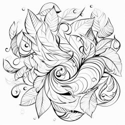 create a blackandwhite coloring page of leaves swirling in the wind show leaves of various shapes and sizes in a flowing spiral pattern to capture motion use bold clear outlines for each leaf with large open spaces for easy coloring