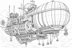 steampunk airship in the sky