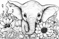 baby elephant baby owl in sunflower and roses