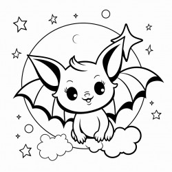 cute bat with moon and stars