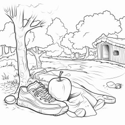 park with 4 pieces of garbage hidden in the park an apple core old boot used pop can and candy wrapper