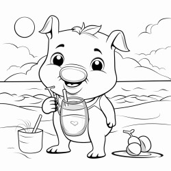 pig enjoying a lemonade at the beacg