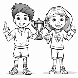children holding trophies and wearing medals