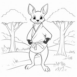 kangaroo with a black belt in the forest