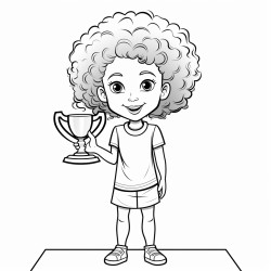african american cute girl winning a trophy smiling at her audience