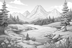 forest beside mountains and lake beside  house