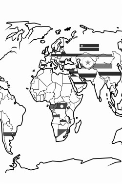 world countries in alphabetical order with its national flag designed into the country shape