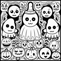 cute spooky in the style of outlined crosshatch lines low detail no shading