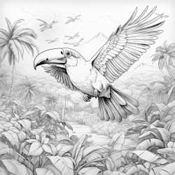 toucan flying in the riainforest