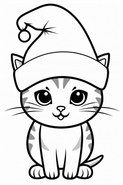 cute cat in christmas hat with holly sprig