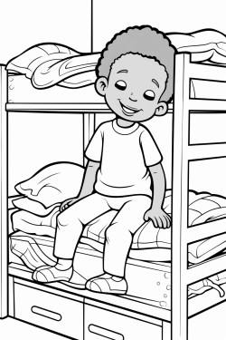 an african american boy fast asleep atop a bunk bed