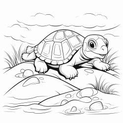 coloring pages with a baby turtle in the desert