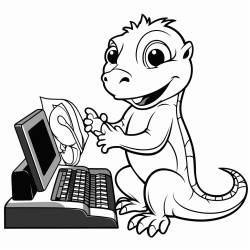 a lizard typing on a keyboard